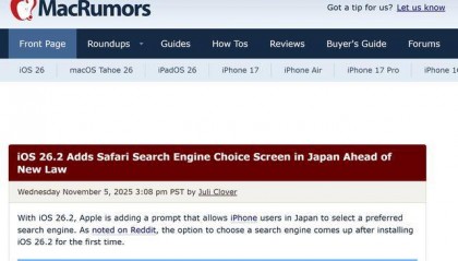 苹果顺应日本新规 iOS 26.2将支持默认搜索引擎自定义及第三方应用商店