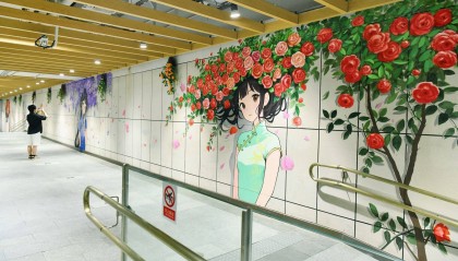 岗厦北现“簪花少女”涂鸦,市民争相打卡