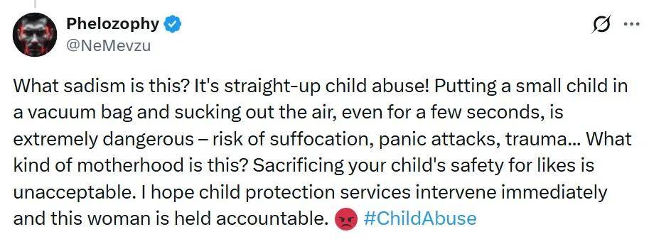 网红妈妈闲着无聊,把娃放进真空袋抽真空?她以为好笑,却差点被骂退网
