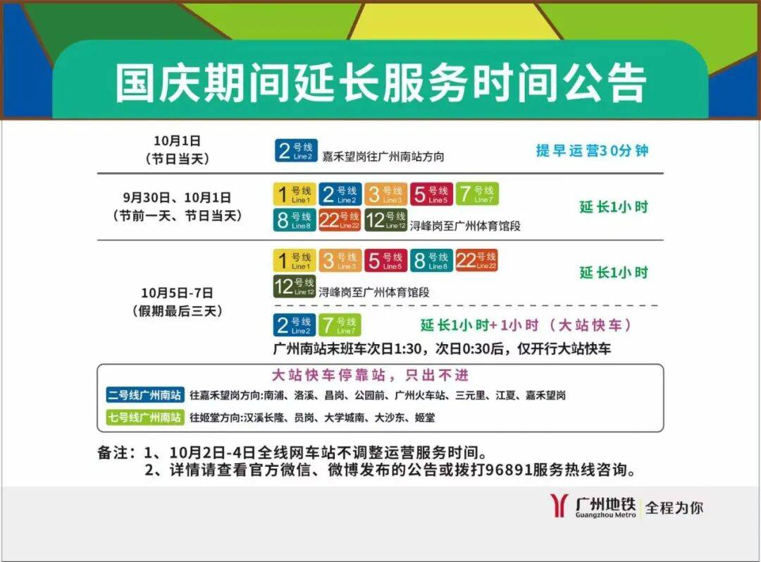 明天15时起，广州预计迎来中秋假期出城高峰；广州地铁运营时间有调整